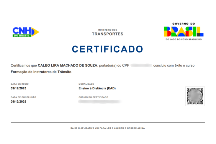 Certificado de instrutor de trãnsito de Caleo criança de 3 anos de idade