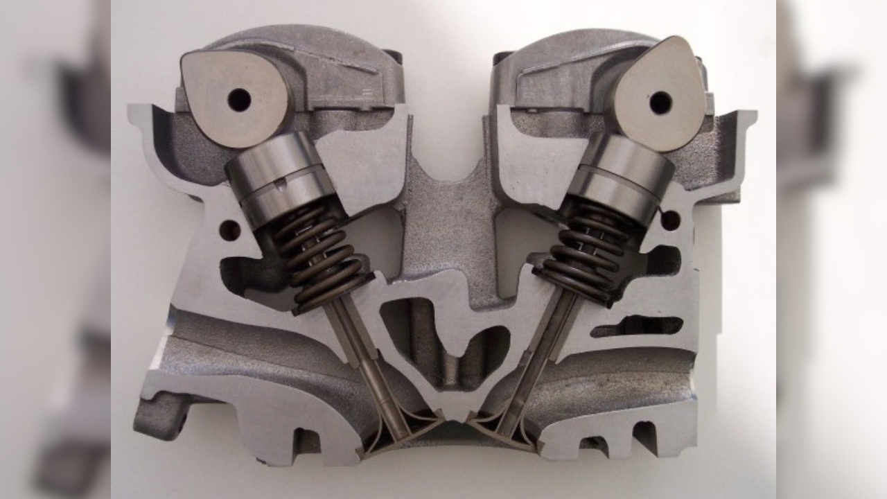 Cabeça de motor vista em corte Válvulas