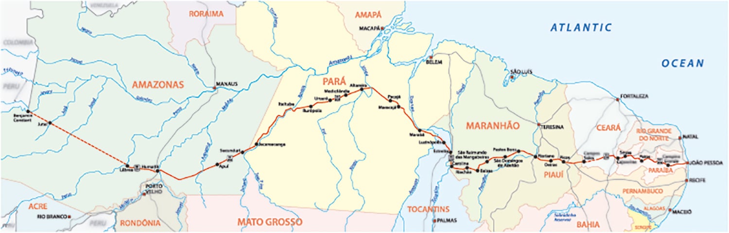 Map of the Brazilian road Transamazonica BR 230