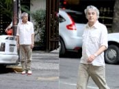 Caetano Veloso passeia pelo Leblon e estaciona o carro