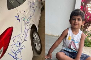 criança pinta carro do pai Prancheta 1