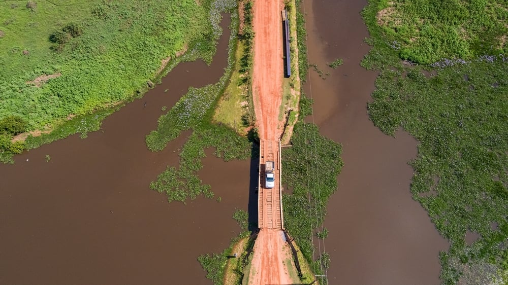 Close up,Aerial,View,Of,A,Pick,Up,Truck,Crossing,A