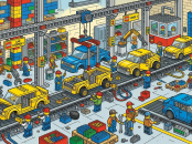 Gemini ilustração de fábrica de carros como se fosse lego