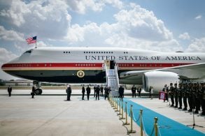 President Donald J Trump disembarks Air Force One at Etimesgut Air Base in Ankara Turkey on Tuesday July 7 2026 (Official White House Photo by Daniel Torok)