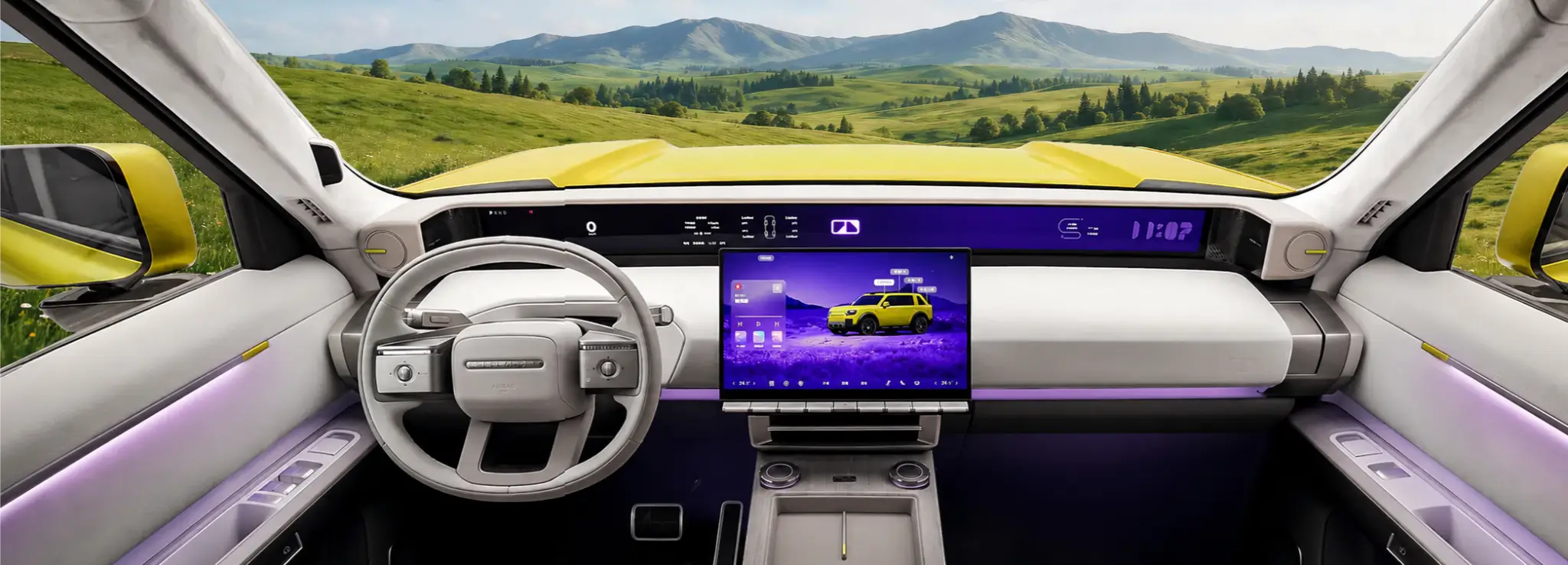 Novo Freelander 8, da JLR com a Chery, mostra cabine com tela de 46 polegadas