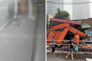 Motorista perde o controle por causa de um inseto e destrói banca de jornal