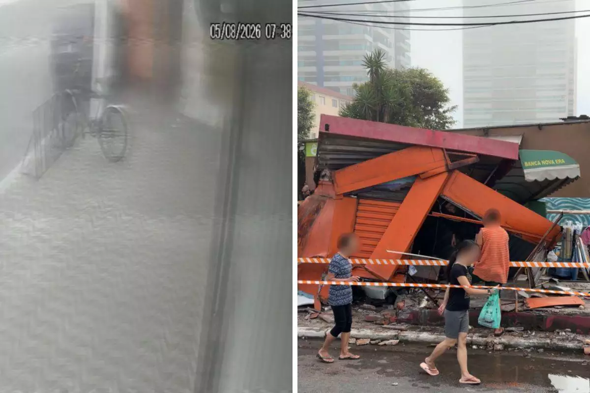 Inseto no carro provoca acidente que destruiu banca de jornais em Praia Grande