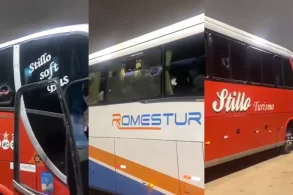 Fotomontagem apedrejamento de onibus em BH evento gospel na arena MRV via Estadão