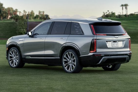 The 2026 Cadillac VISTIQ rear ¾ in Argent Silver