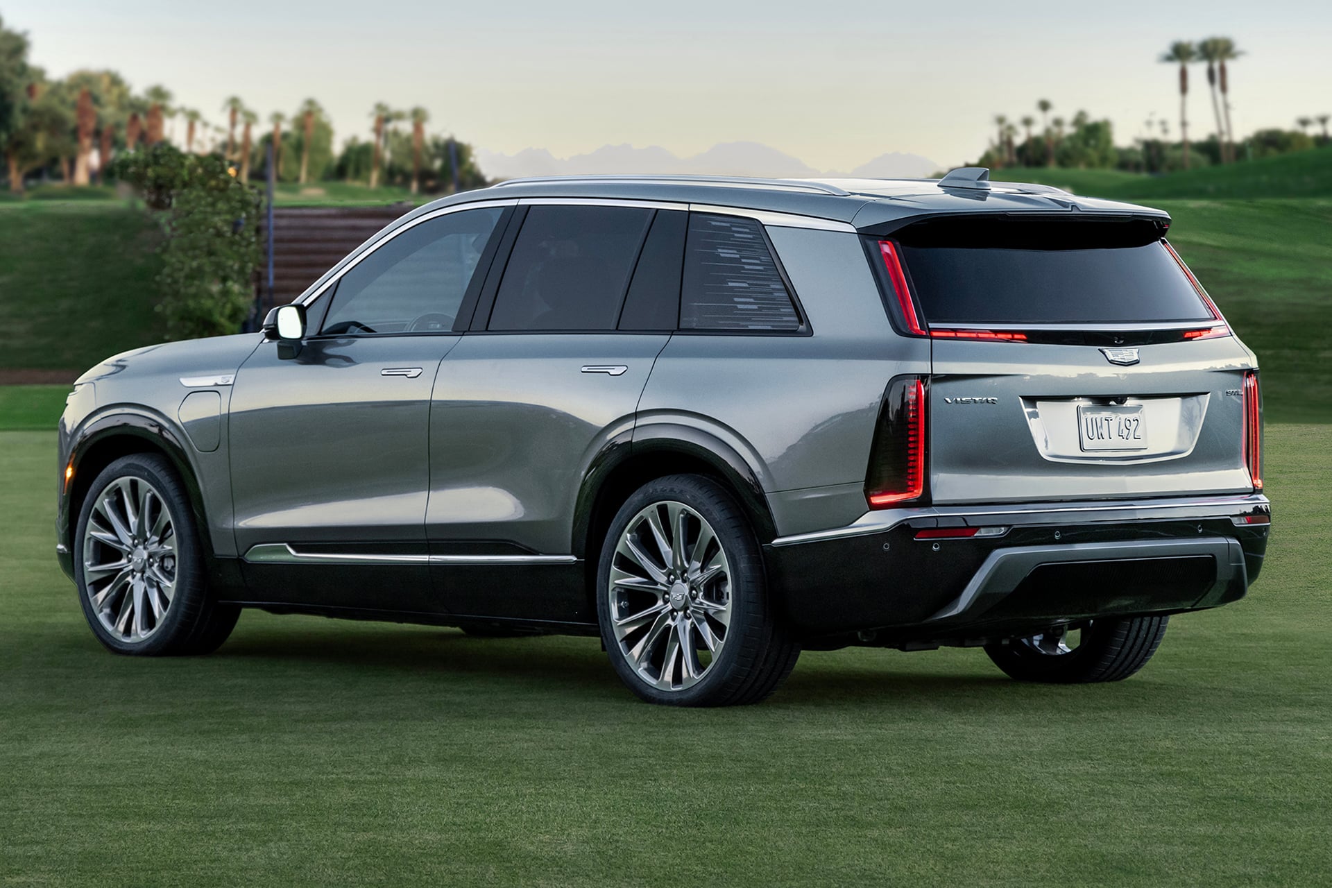 The 2026 Cadillac VISTIQ rear ¾ in Argent Silver