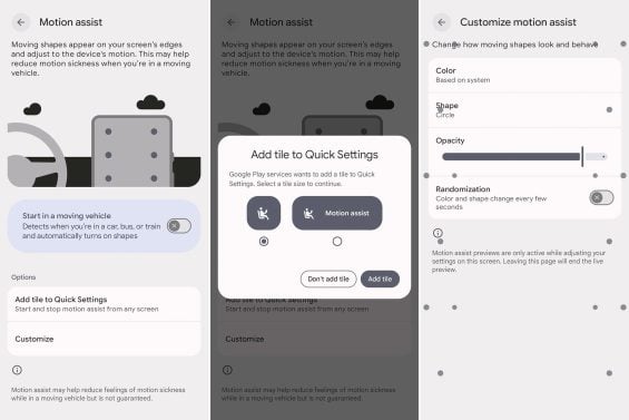 Configurações Motion Assist Android 17 Google
