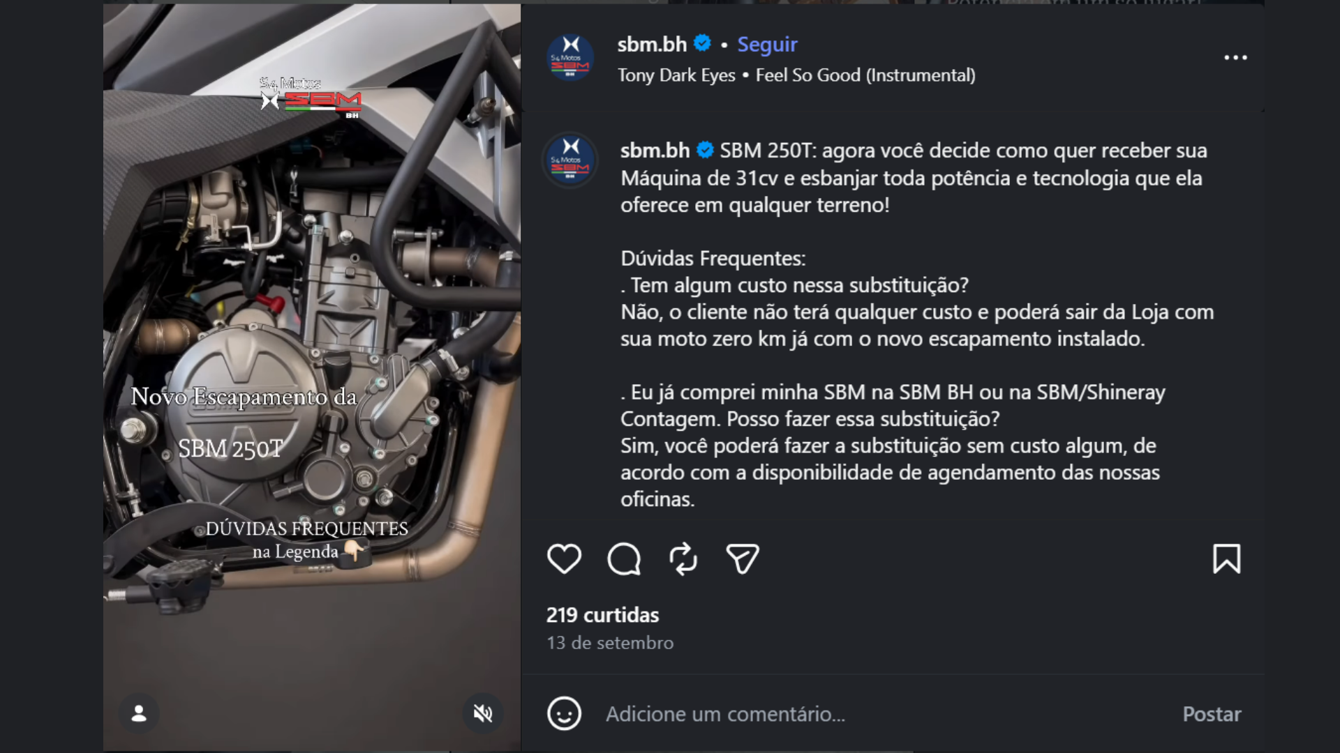 SBM 250T reclamações troca de escapamento em BH