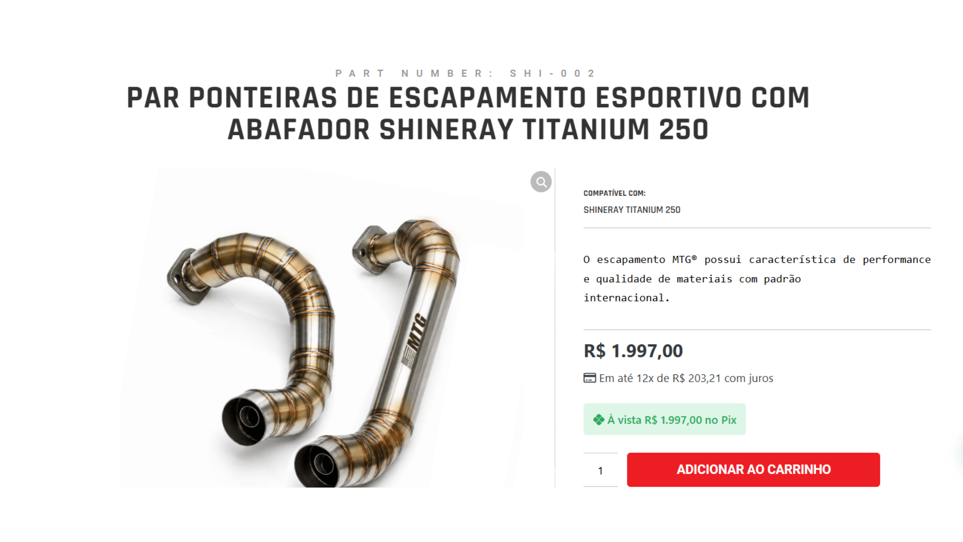 Par Ponteiras de escapamento esportivo com abafador Shineray Titanium 250