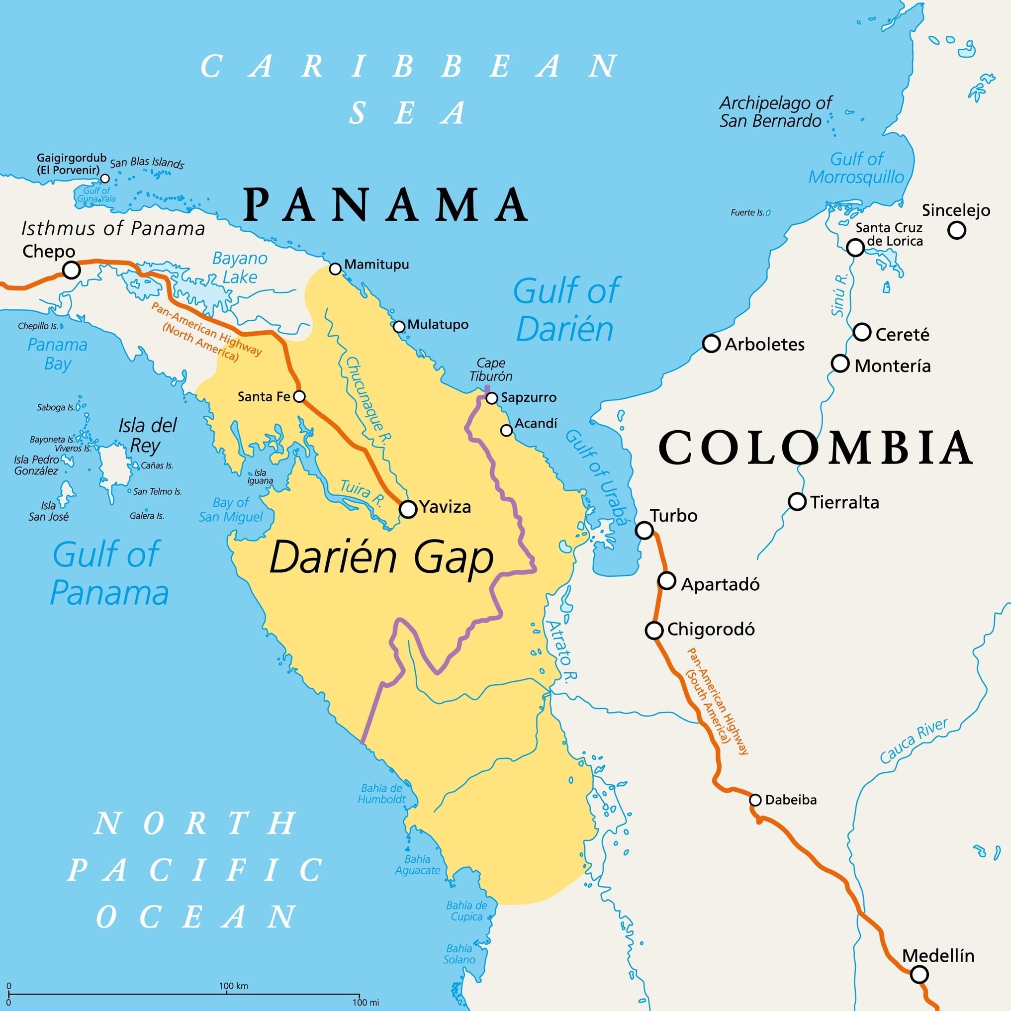Darien,Gap,,Political,Map ,Geographical,Region,In,The,Isthmus,Of